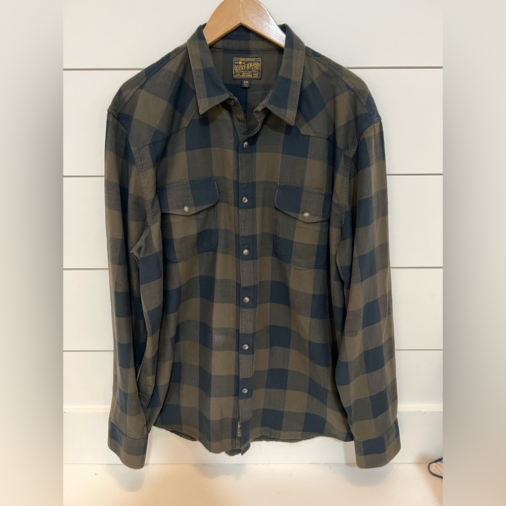Lucky Brand Mens Buffalo Plaid Button Shirt Shacket XXL Country Cabincore